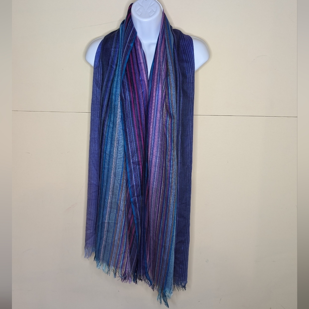 Beautiful Lightweight Knit Scarf Blues and Purples